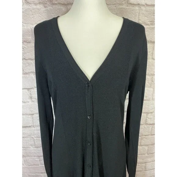 SOFT SURROUNDINGS Sweater Dress M Black Button Front Asymmetrical Ribbing 9438 - Picture 4 of 8